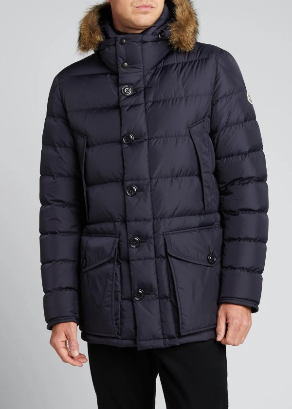 Men's Cluny Quilted Puffer Jacket w/ Fur Trim