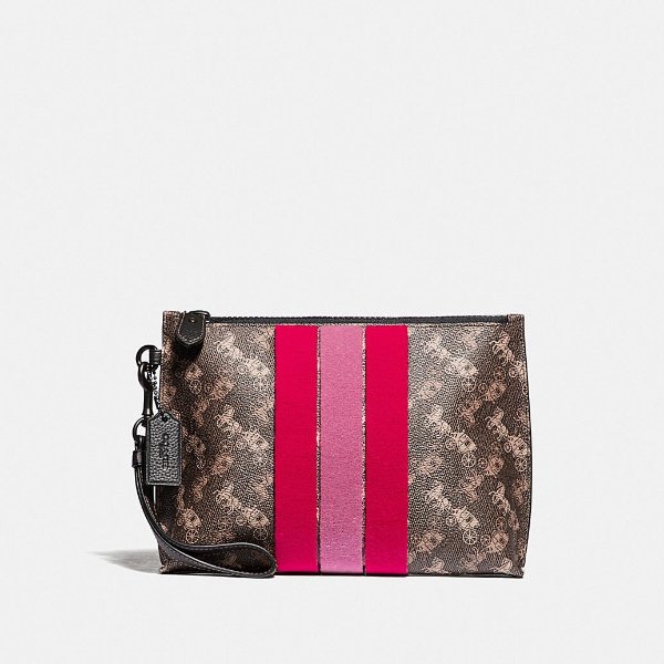 Charlie Pouch With Horse and Carriage Print and Varsity Stripe