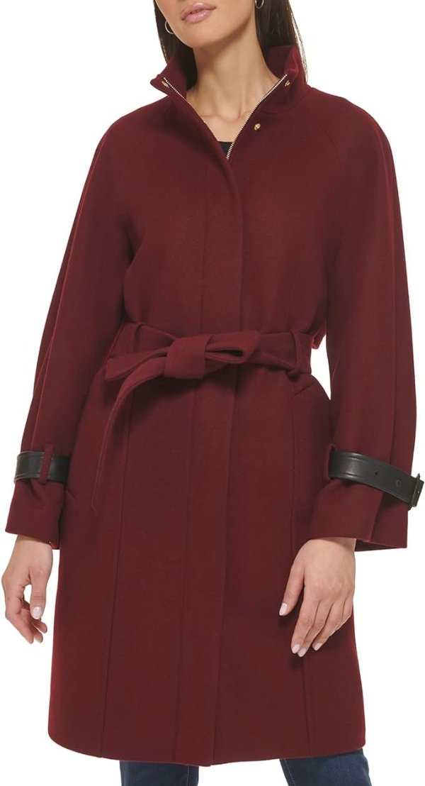 Women's Belted Raglan Melton Wool Coat