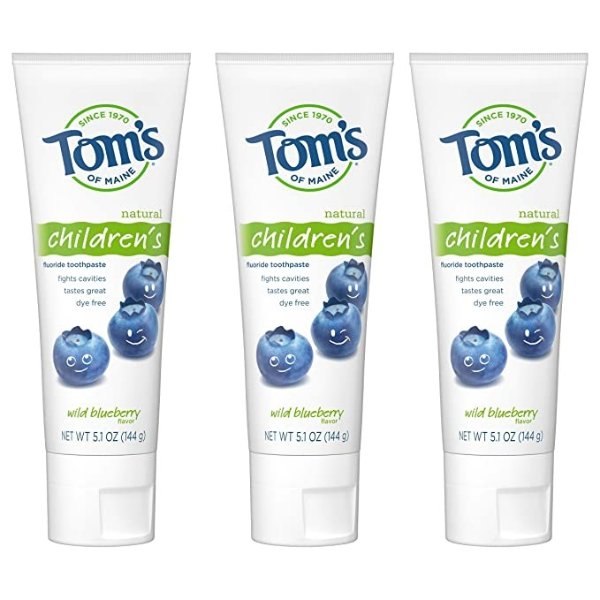 's of Maine Natural Children's Toothpaste, Wild Blueberry, 5.1 oz. 3-Pack