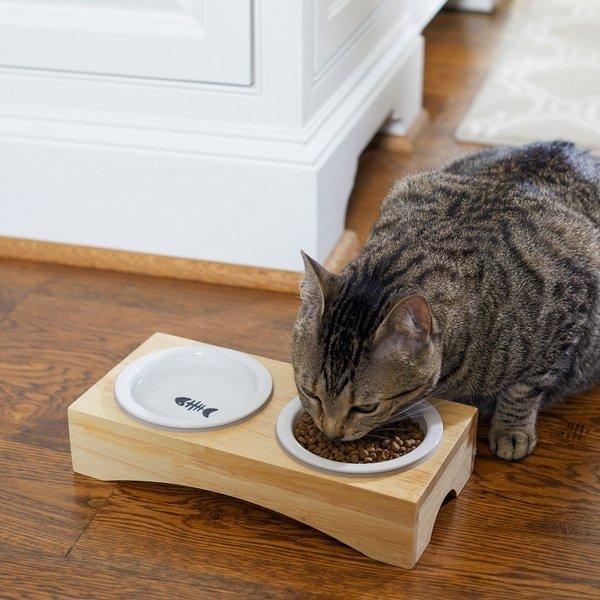 Frisco Double Elevated Cat Bowl with Wood Stand, 0.5 cup