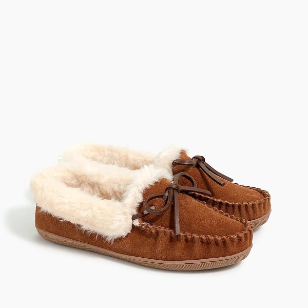 Factory: Suede Faux-shearling Moccasin Slippers For Women