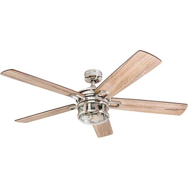 Honeywell Ceiling Fans 50610-01 Bonterra Ceiling Fan with Remote Control, Rustic LED Edison Light Fixture, 52" Indoor Farmhouse Ancient Pine/Bamboo Blades, Brushed Nickel