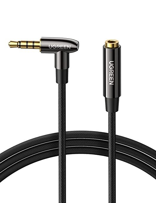 3.5mm Extension Cable Headphone Male to Female 4 Pole Aux Audio Mic Extender TRRS Mini Jack Stereo Cord Angled Compatible with Gaming Headset Earphone, Switch Lite PS4, TV PC Car, Speaker, 3FT