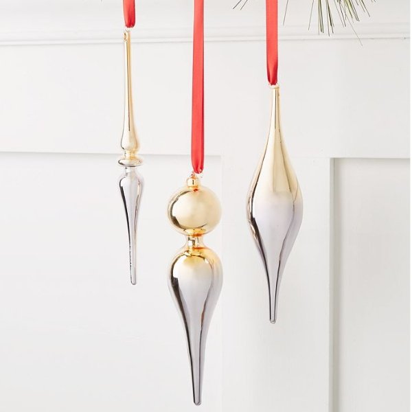 Shine Bright 3-Pc. Gold- and Silver-Tone of Glass Tear Drop Ornaments with a Ombre Finish, Created for Macy's