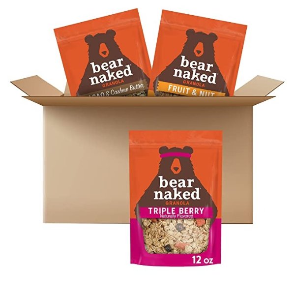 Bear Naked Granola Cereal, Vegetarian Breakfast Snacks, Bulk Pantry Staples, Variety Pack, 35oz Case (3 Bags)