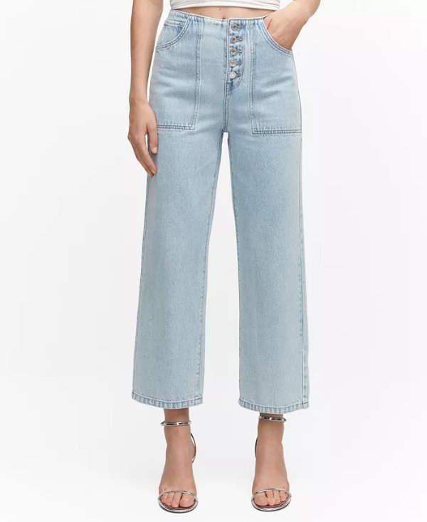 Women's Cropped Straight-Leg Buttons Detail Jeans
