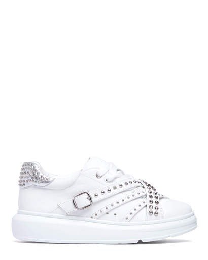 LILY - CHUNKY SOLE SNEAKERS WITH STUDS WHITE COW LEATHER
