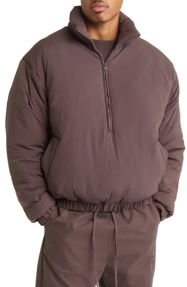 Half Zip Stretch Nylon Puffer Jacket
