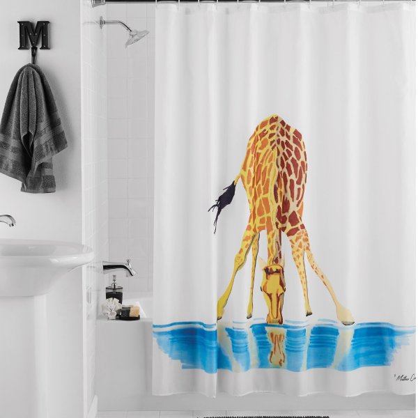 14 Pc Shower Curtain Set, Drinking Giraffe