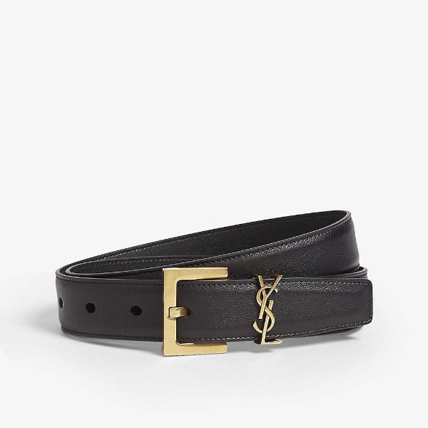 Logo-buckle leather belt
