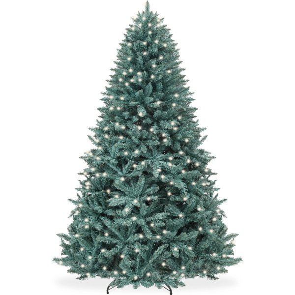 Pre-Lit Blue Spruce Christmas Tree w/ Foldable Base, Incandescent Ligh