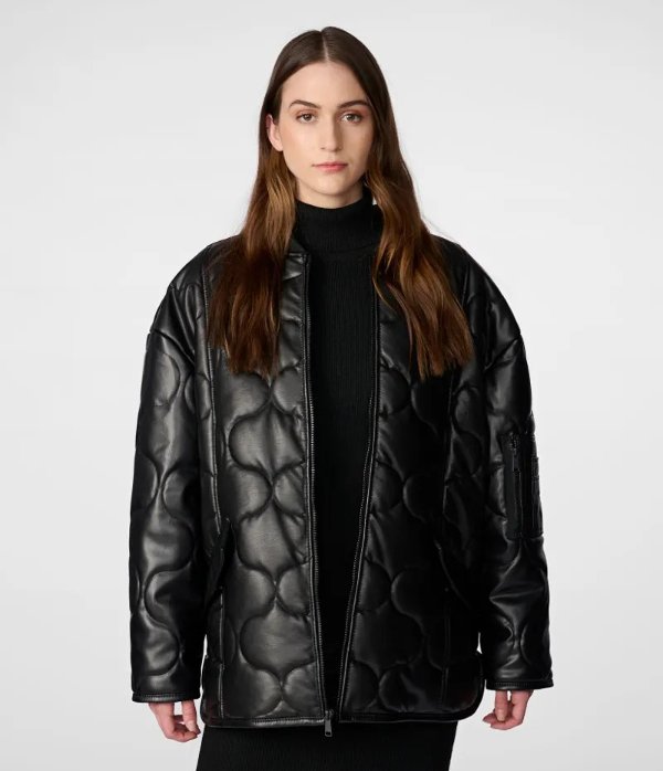 Faux Leather Oversized Quilted Jacket