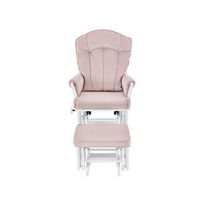 Suite Bebe Victoria Glider and Ottoman - White Wood and Pink Fabric