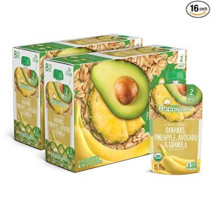 happybabyHappy Baby Organics Clearly Crafted Stage 2 Baby Food Bananas, Pineapples, Avocado & Granola, 4 Ounce Pouch (Pack of 16) (Packaging May Vary)