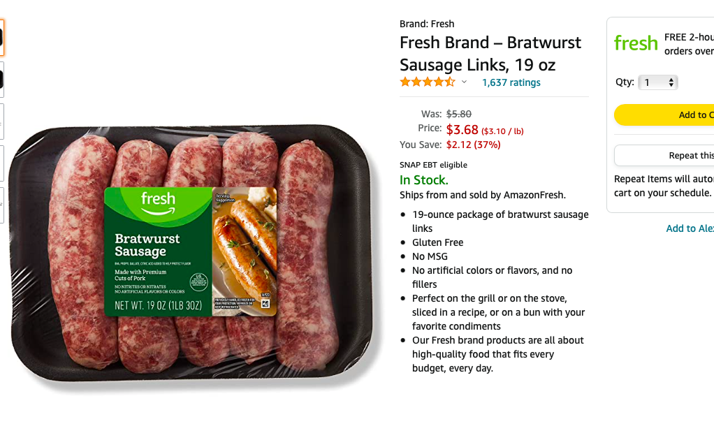 Bratwurst Sausage Links amazon香肠