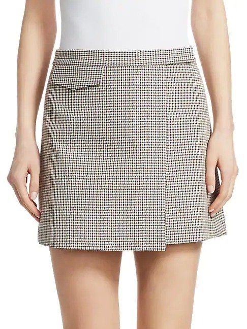 Wool-Blend Plaid Mini Wrap Skirt