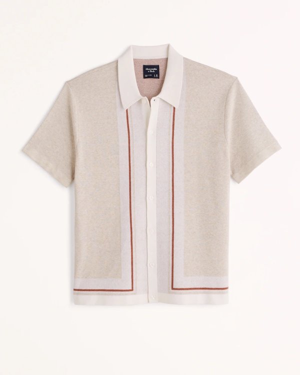 Men's Border Stripe Button-Through Sweater Polo | Men's Clearance | Abercrombie.com
