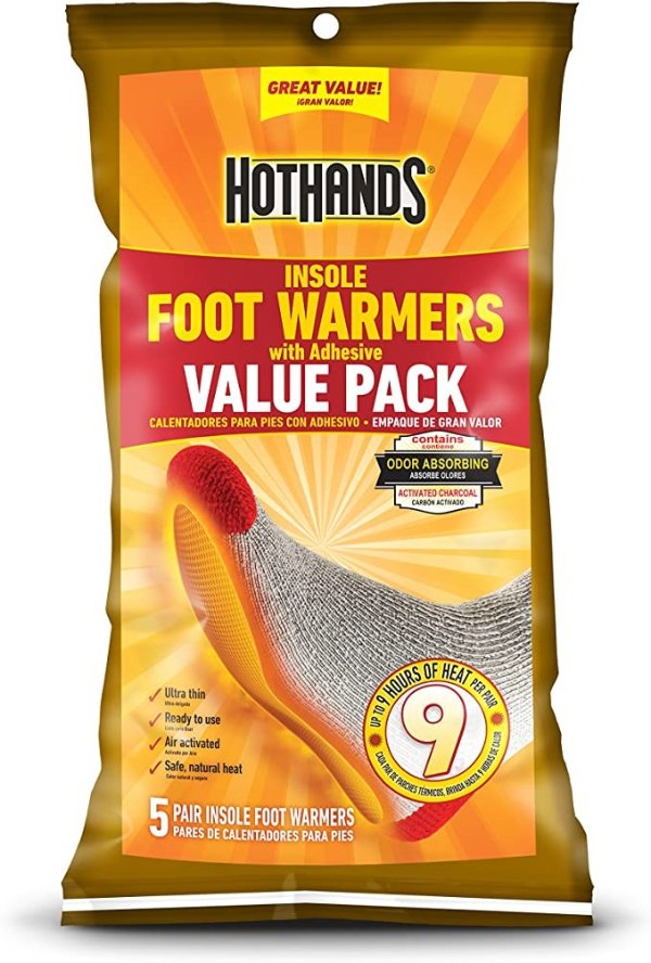 Insole Foot Warmers With Adhesive Value Pack (5-Pairs)