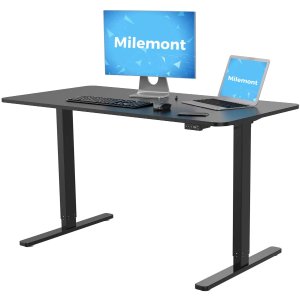 Milemont Standing Desk, 48 x 24 inches Computer Desk Electric Height Adjustable Table Home Office Desk with Splice Board and Black Frame