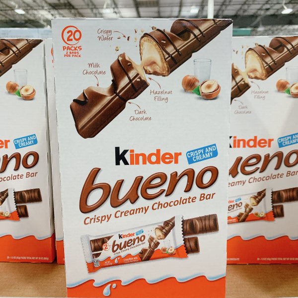 Kinder Bueno Chocolate and Hazelnut Chocolate Bars, 2 Bars, 1.5 oz, 20 Pack