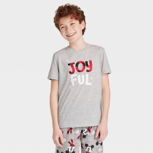 Kids' Holiday Joyful Matching Family Pajama T-Shirt - Wondershop™ Gray