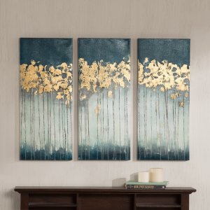 Madison Park Midnight Forest Gel Coat Canvas with Gold Foil Embellishment 3-piece Set