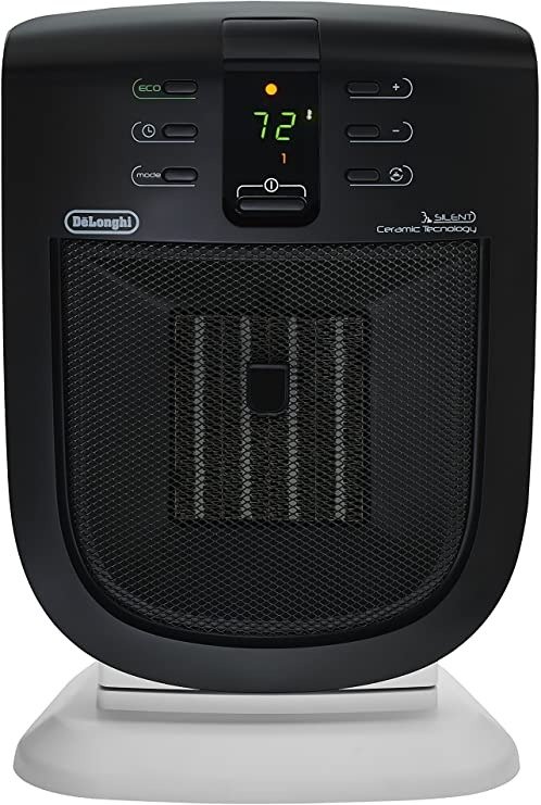 'Longhi Ceramic Compact Heater, Quiet 1500W, Digital Adjustable Thermostat, 3 Heat Settings, Timer, Remote Control, Energy Saving, Safety Features, Black, DCH5915ER