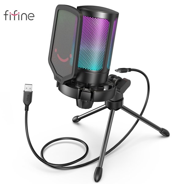 Fifine Usb Condenser Gaming Microphone, For Pc Ps4 Ps5 Mac With Pop Filter Shock Mount&gain Control For Podcasts,twitch,youtube - Microphones - AliExpress