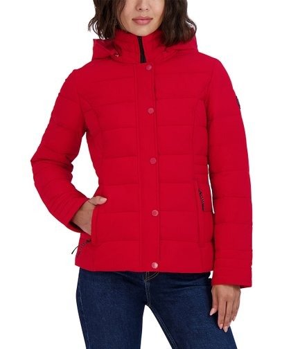 Red Short Stretch Puffer Coat - Women
