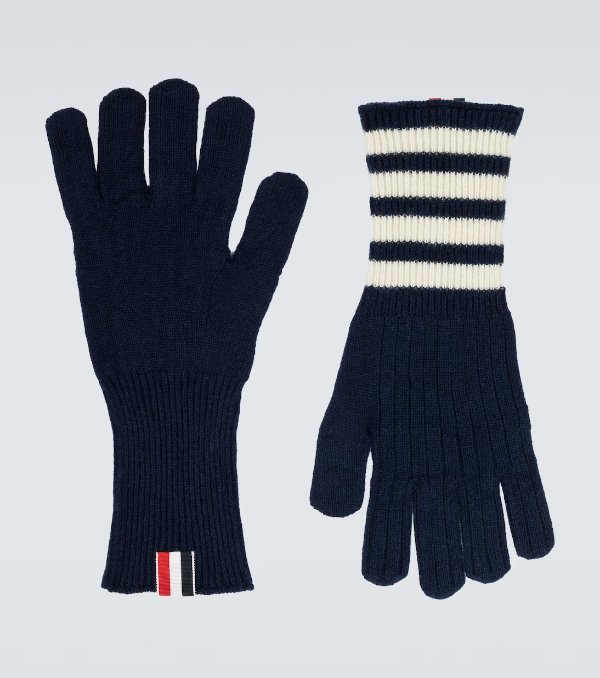 Cashmere Gloves in Blue - Thom Browne | Mytheresa