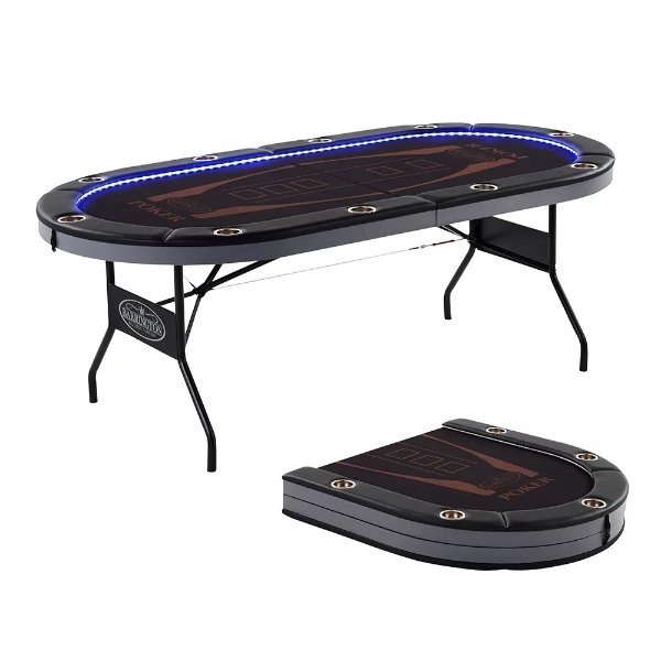 10-Player Poker Table with In-laid LED Lights, Brown and Black