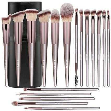 -MALL Makeup Brush Set 18 Pcs Premium Synthetic Foundation Powder Concealers Eye shadows Blush Makeup Brushes with black case (A-Champagne)