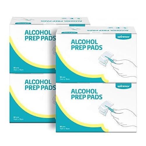 Alcohol Prep Pads, Large Size, 4-Ply Square Cotton Pads Well-Saturated in Alcohol, 200 Alcohol Wipes (4.33” X 5.19”)