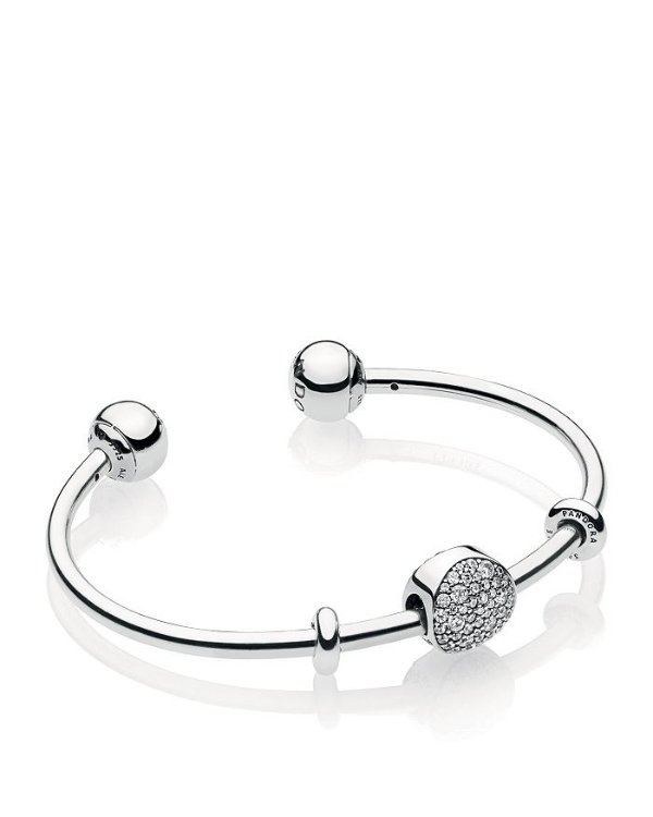 Sterling Silver & Cubic Zirconia Wintry Holiday Bangle & Charm Gift Set, Moments Collection