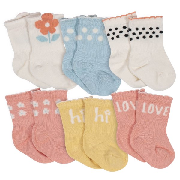 6-Pack Baby Girls Grow by Gerber® Flower Pot Organic Wiggle Proof Socks