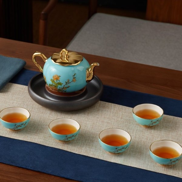 Auratic 国瓷永丰源 夫人瓷·西湖蓝 陶瓷茶具套装6头 功夫茶茶具套装 一壶四杯