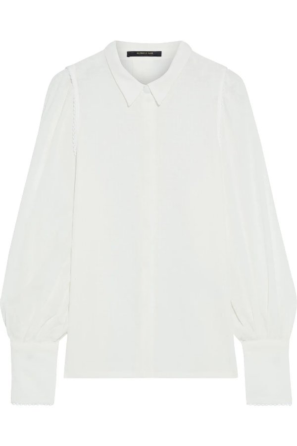 Natalie picot-trimmed organic cotton-jacquard shirt