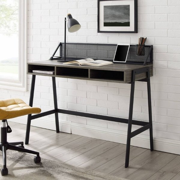 Urban Industrial 3 Cubby Writing Desk with Pen Storage Cerused Ash - Saracina Home