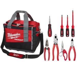 Milwaukee 15 in. PACKOUT Tool Bag & Electrician Hand Tool Set (9-Piece)
