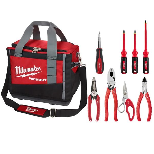 15 in. PACKOUT Tool Bag & Electrician Hand Tool Set (9-Piece)