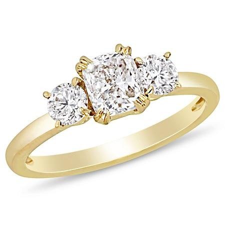 1.5 CT Cushion and Round-Cut Diamond Three Stone Engagement Ring in 14k Yellow Gold - Sam's Club