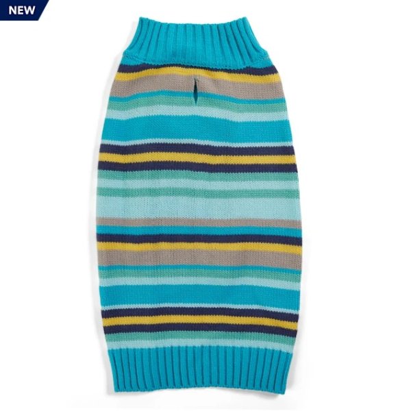 The Artist Teal & Yellow Striped Knit Dog Sweater, XX-Small | Petco