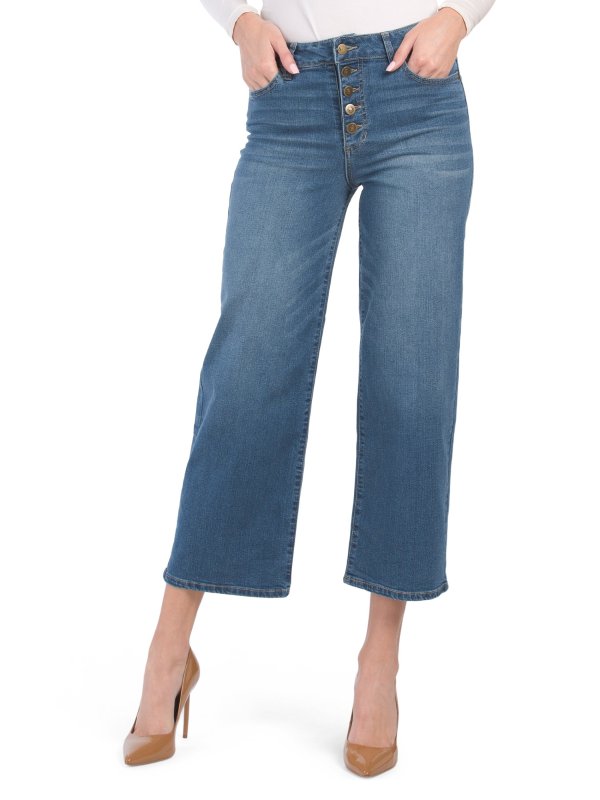 High Waisted Recycled Exposed Button Fly Wide Leg Jeans