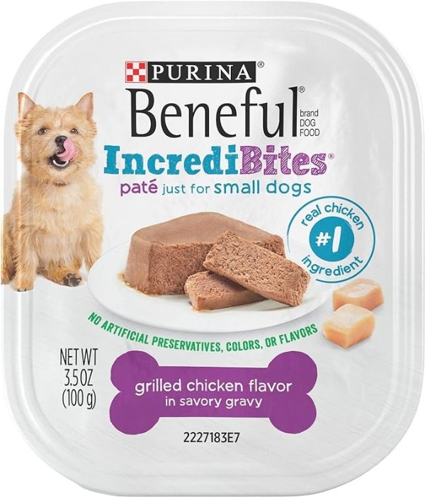 Beneful IncrediBites Pate Wet Dog Food for Small Dogs Grilled Chicken Flavor in a Savory Gravy - 3.5 oz. Can