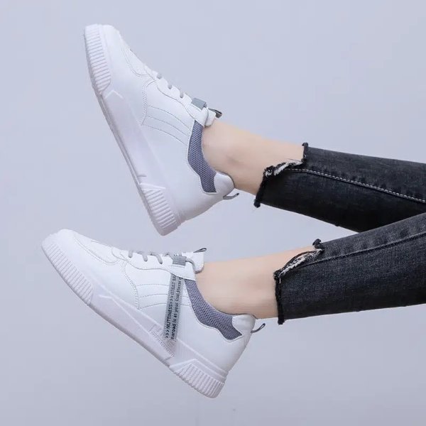Temu White Low Top Sneakers, Lightweight Lifting Platform Skate