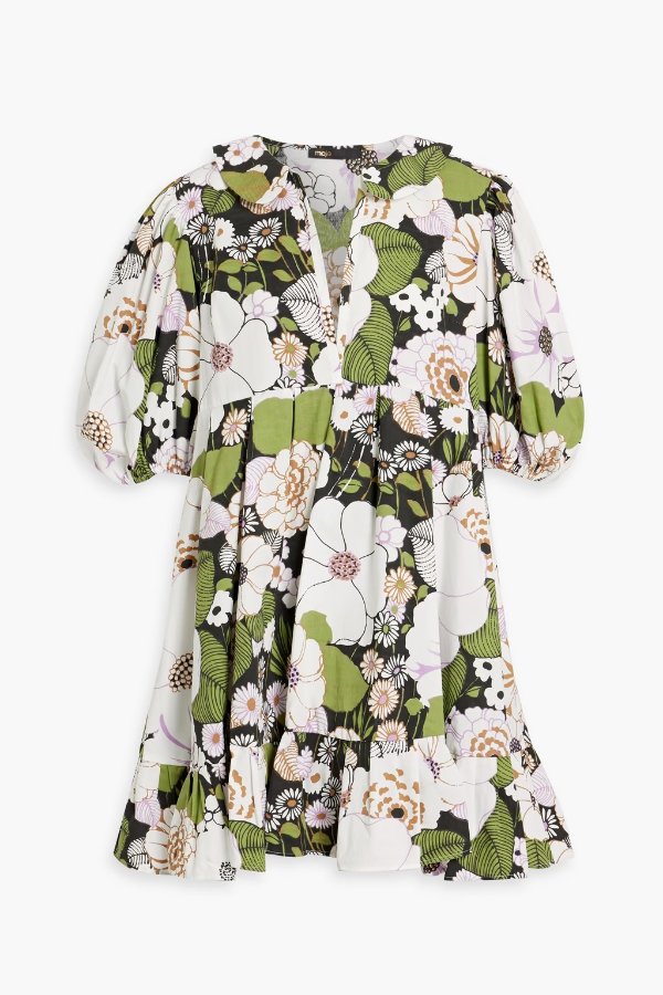 Ruffled floral-print cotton-poplin mini dress
