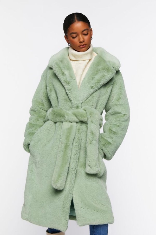 Faux Fur Belted Coat