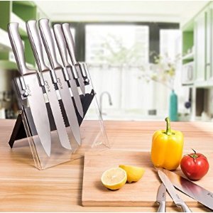 Kitchen Knife Set with Acrylic Stand, X-Chef One Piece Seamless Stainless Steel Kitchen Cutlery 5 Pcs