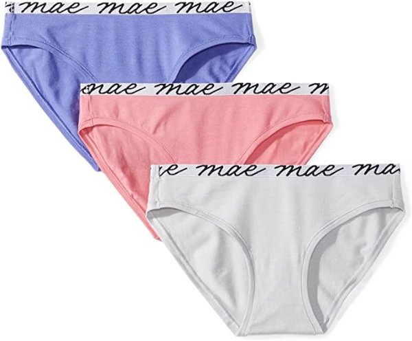 Amazon Brand - Mae Women's Shine Logo Elastic Modal Bikini Underwear, 3 Pack